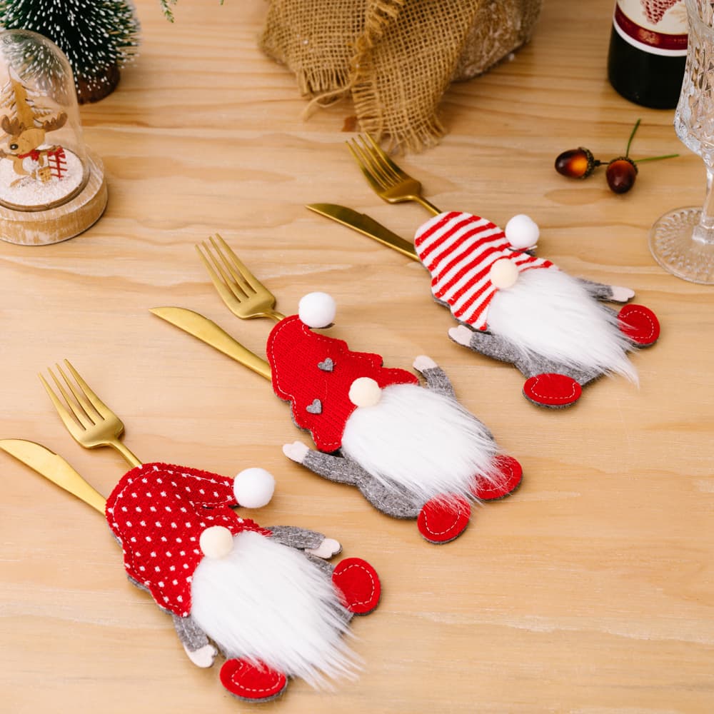 3 - Piece Faceless Gnome Cutlery Holders - Red - Gnome Style