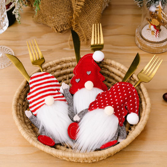 3 - Piece Faceless Gnome Cutlery Holders - Red - Gnome Style