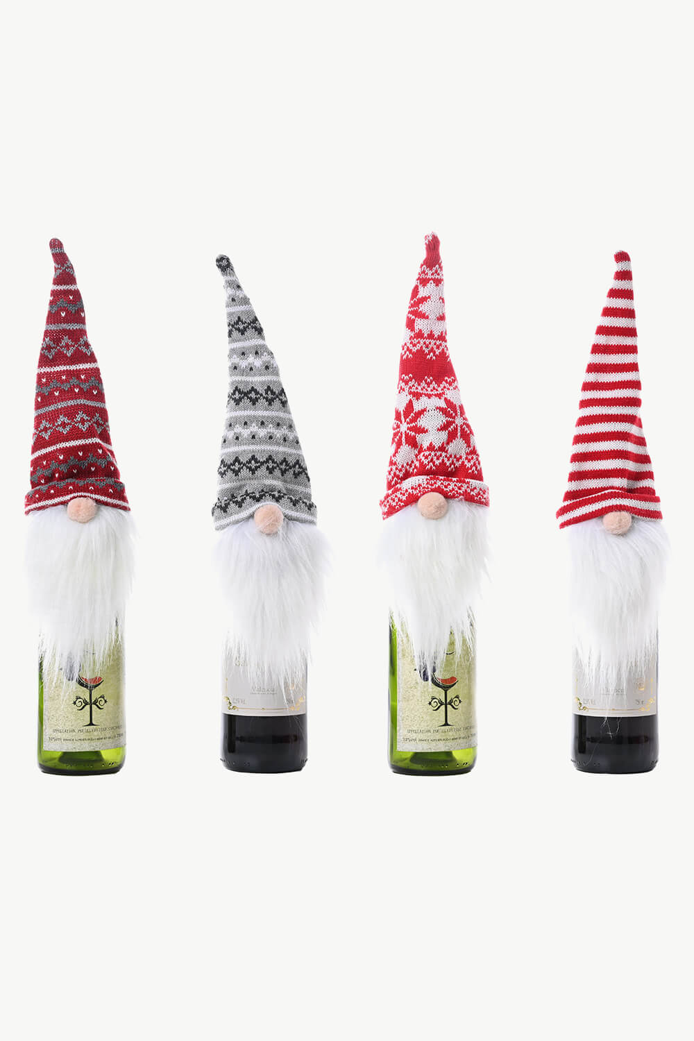 4 - Pack Christmas Faceless Gnome Wine Bottle Covers - Santa Hat - Gnome Style