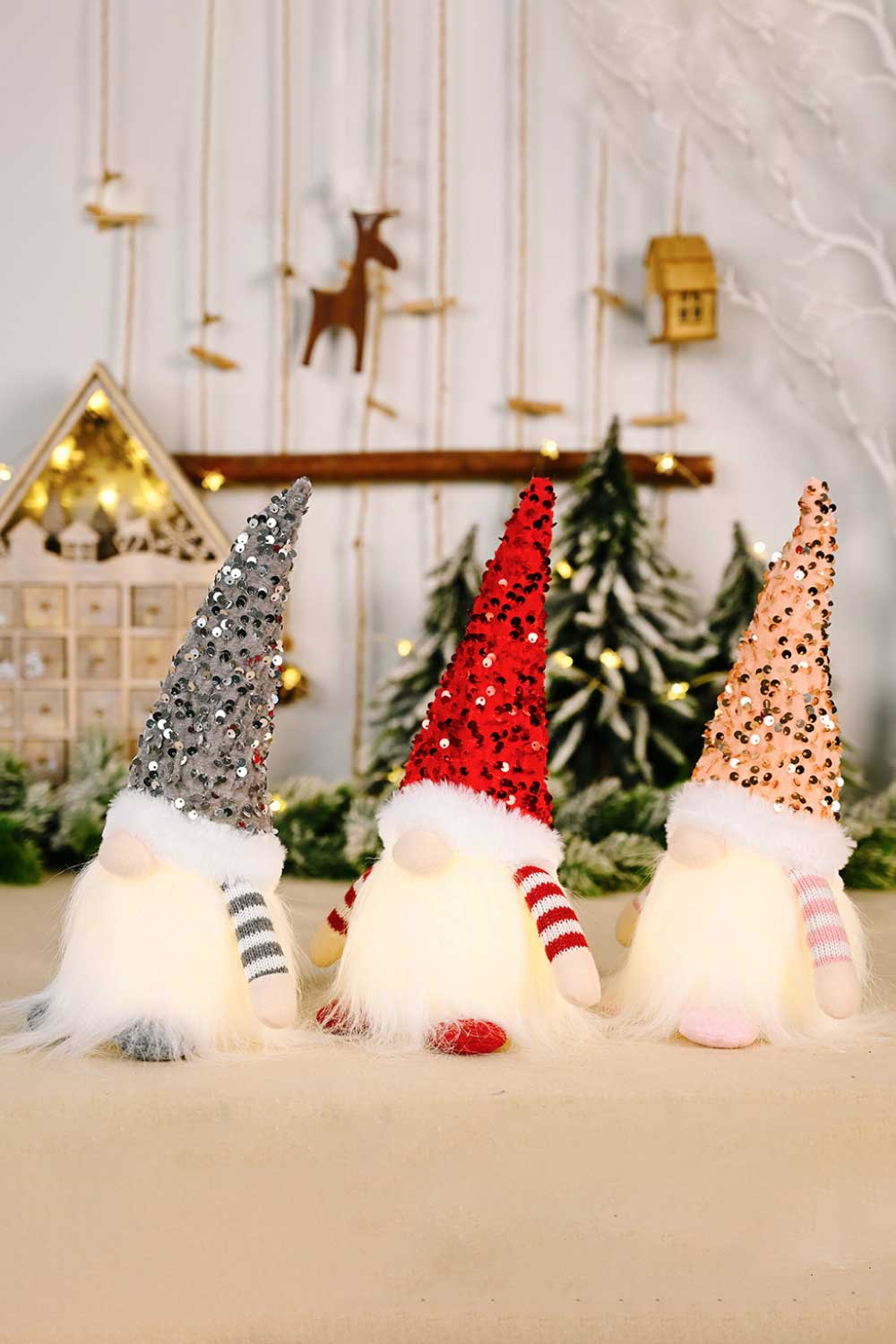 Sequin Light-Up Christmas Gnomes 3-Pack