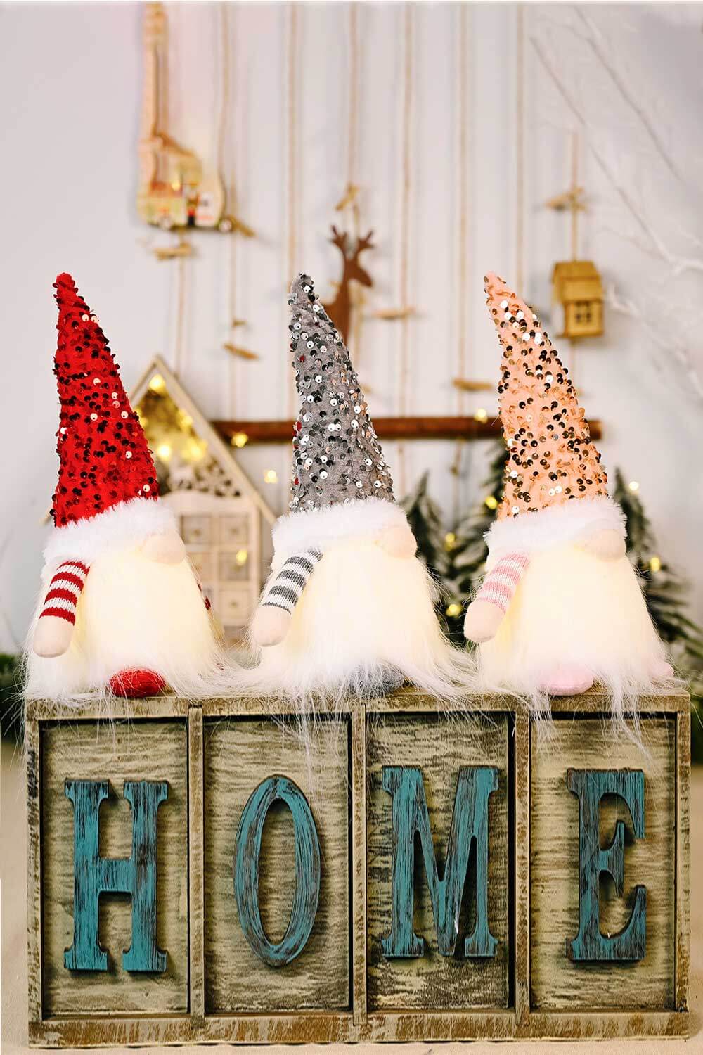 Sequin Light-Up Christmas Gnomes 3-Pack