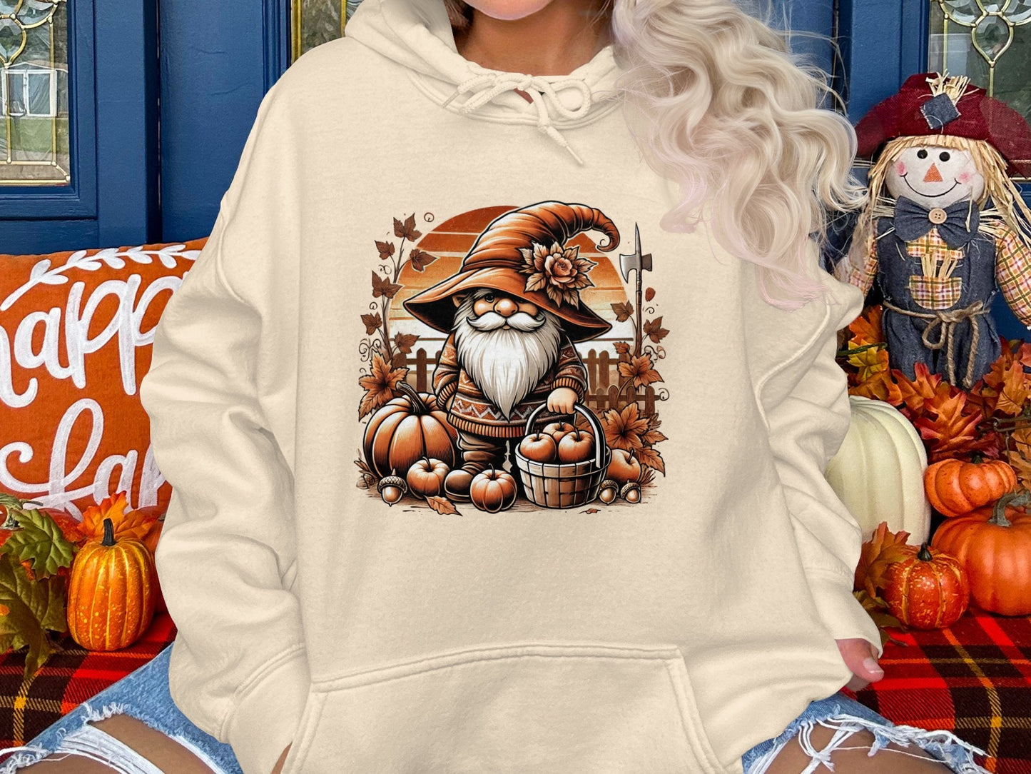 Autumn Gnome Harvesting Apples Graphic Print Hoodies - Hoodies - Gnome Style