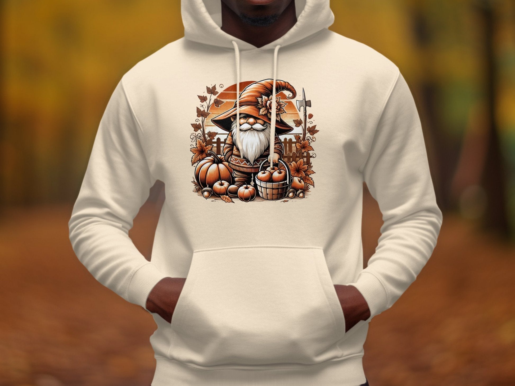 Autumn Gnome Harvesting Apples Graphic Print Hoodies - Hoodies - Gnome Style