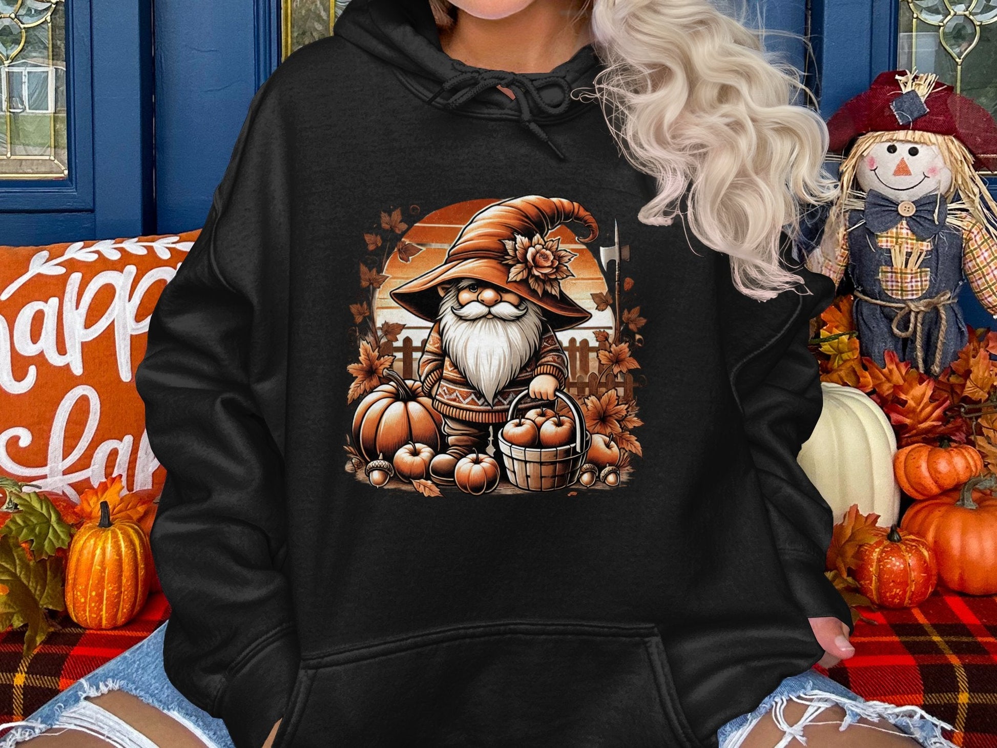 Autumn Gnome Harvesting Apples Graphic Print Hoodies - Hoodies - Gnome Style