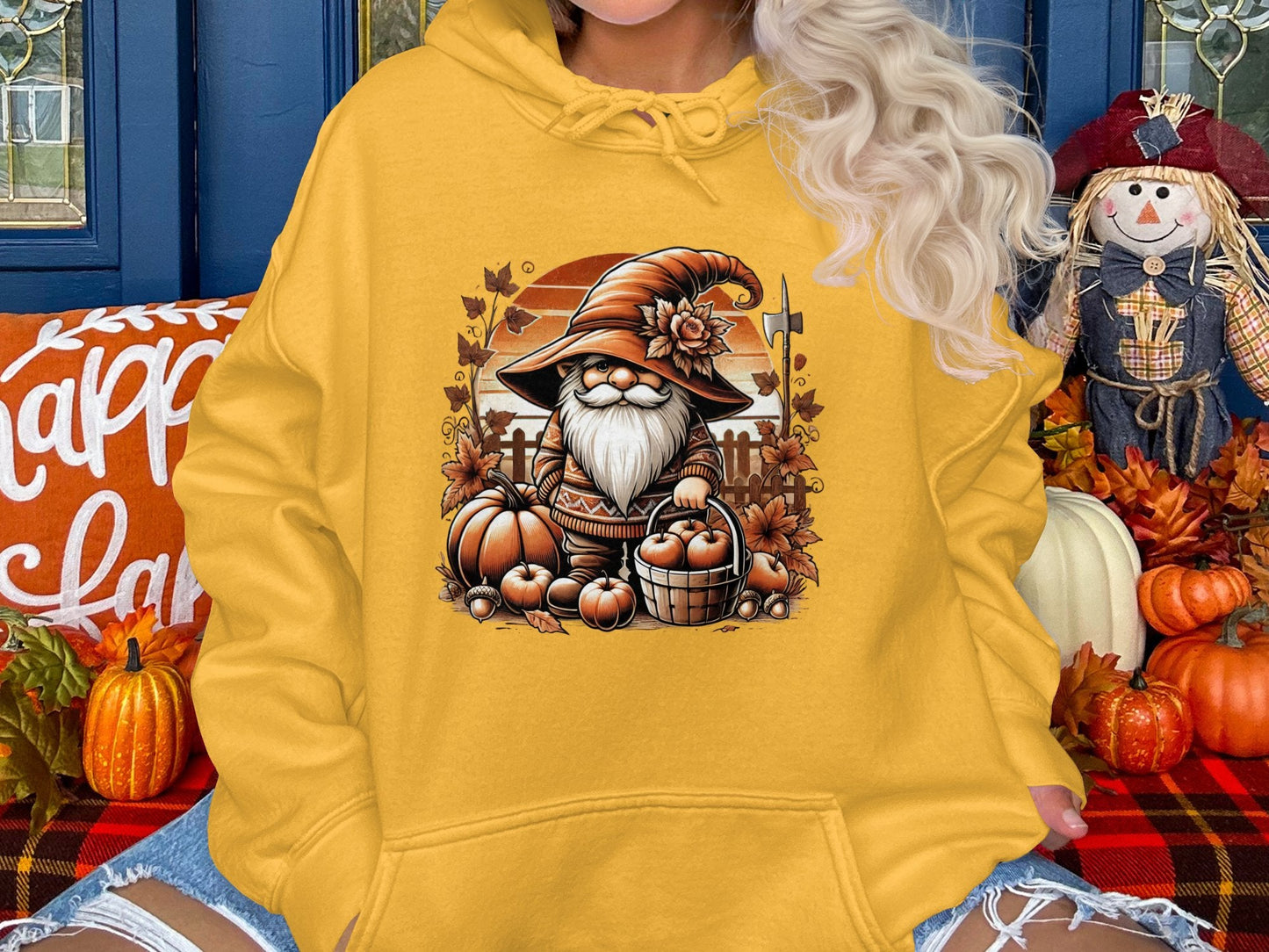 Autumn Gnome Harvesting Apples Graphic Print Hoodies - Hoodies - Gnome Style