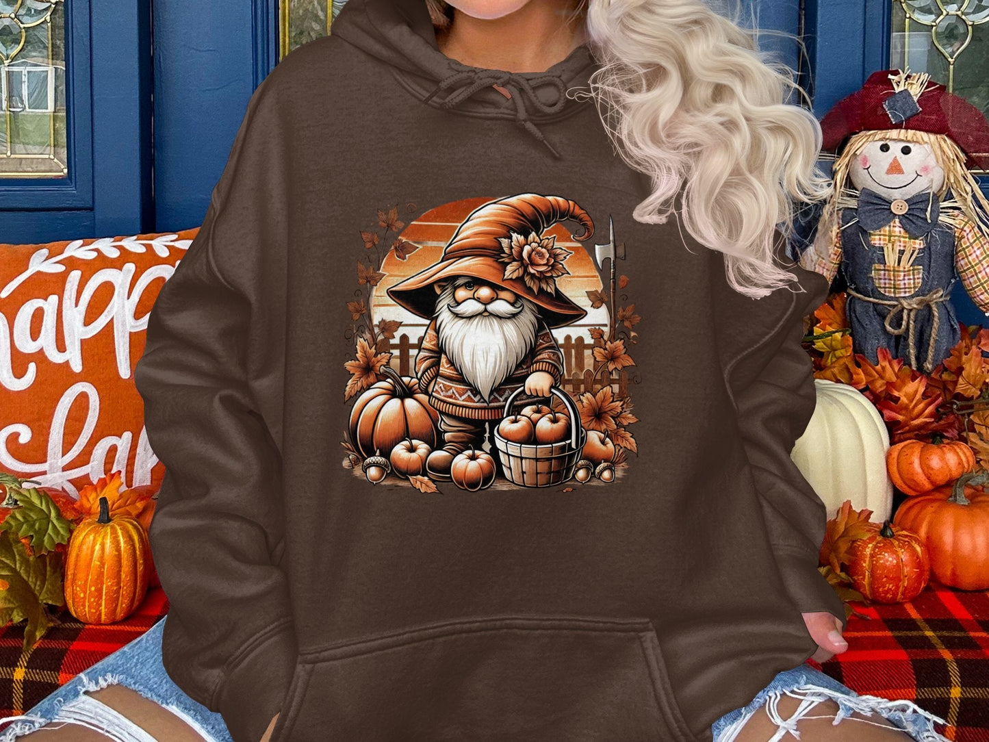 Autumn Gnome Harvesting Apples Graphic Print Hoodies - Hoodies - Gnome Style