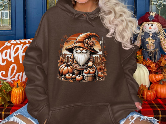 Autumn Gnome Harvesting Apples Graphic Print Hoodies - Hoodies - Gnome Style