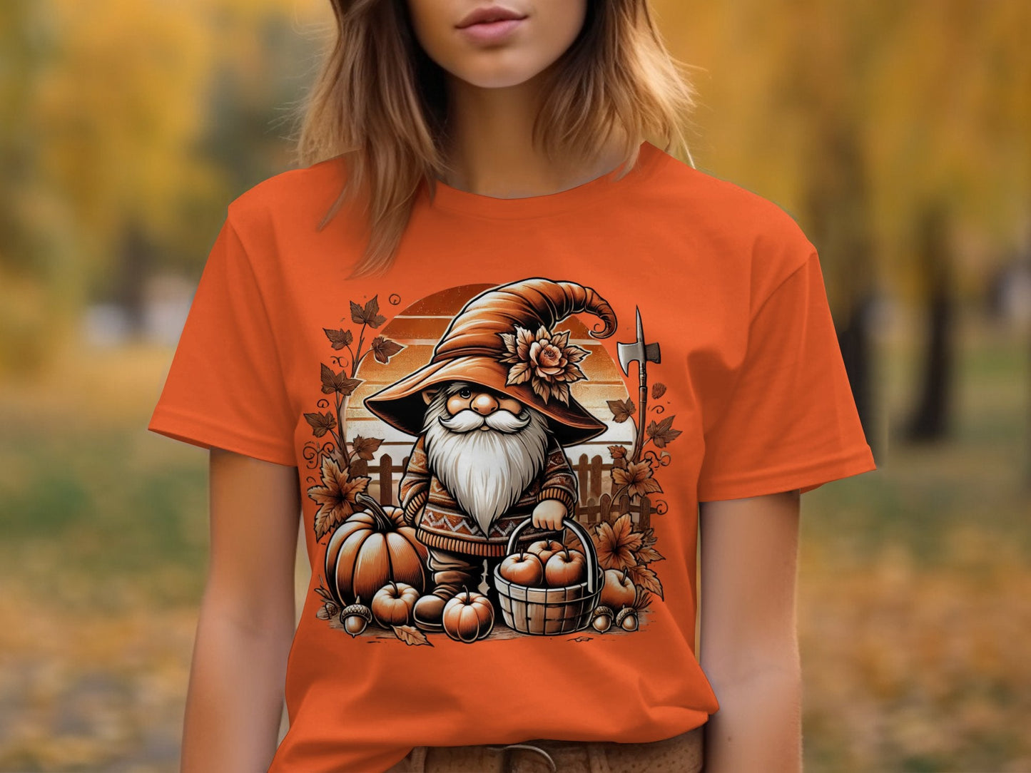 Autumn Gnome Harvesting Apples Graphic Print Hoodies - T-Shirts - Gnome Style