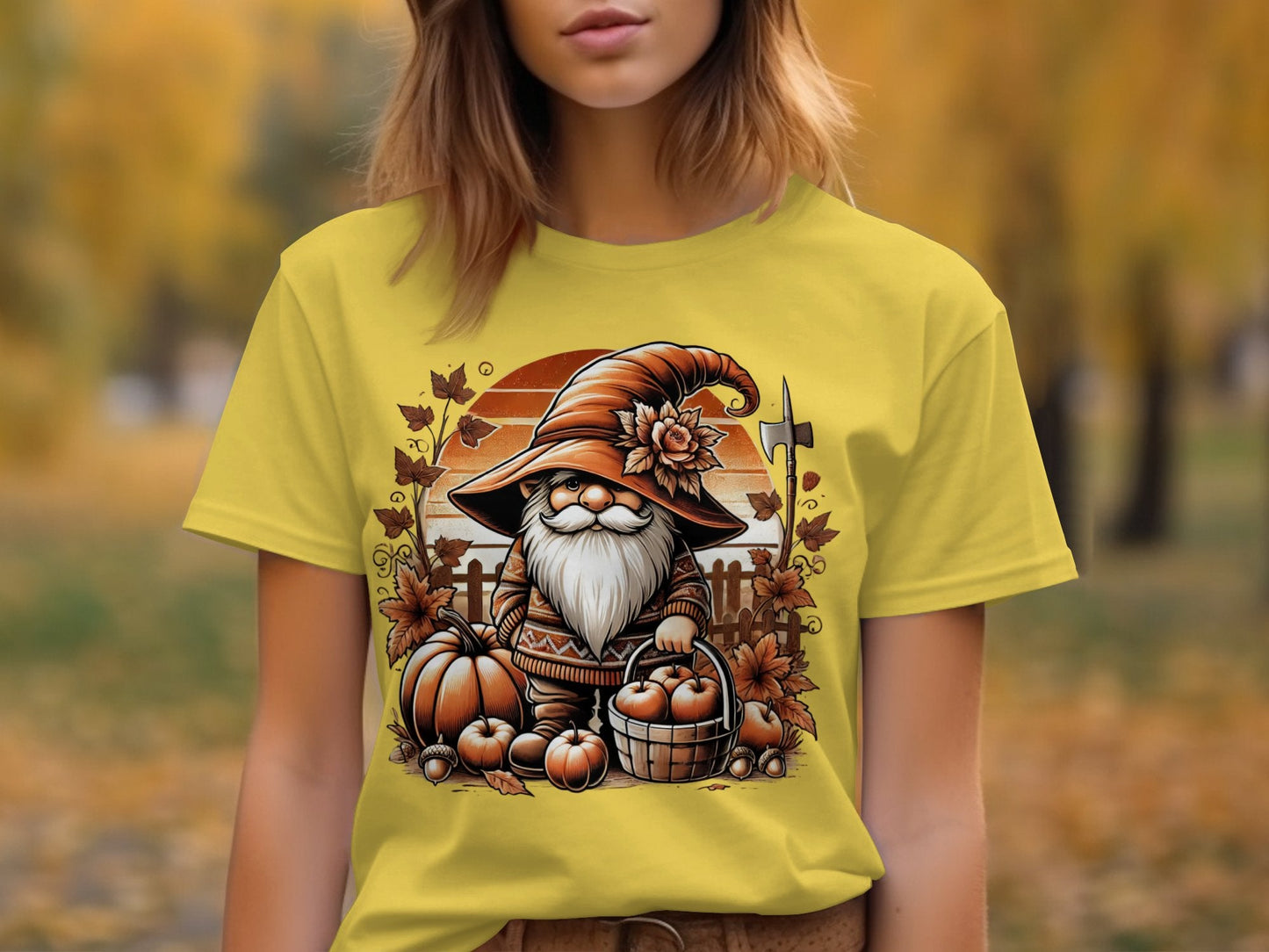 Autumn Gnome Harvesting Apples Graphic Print Hoodies - T-Shirts - Gnome Style