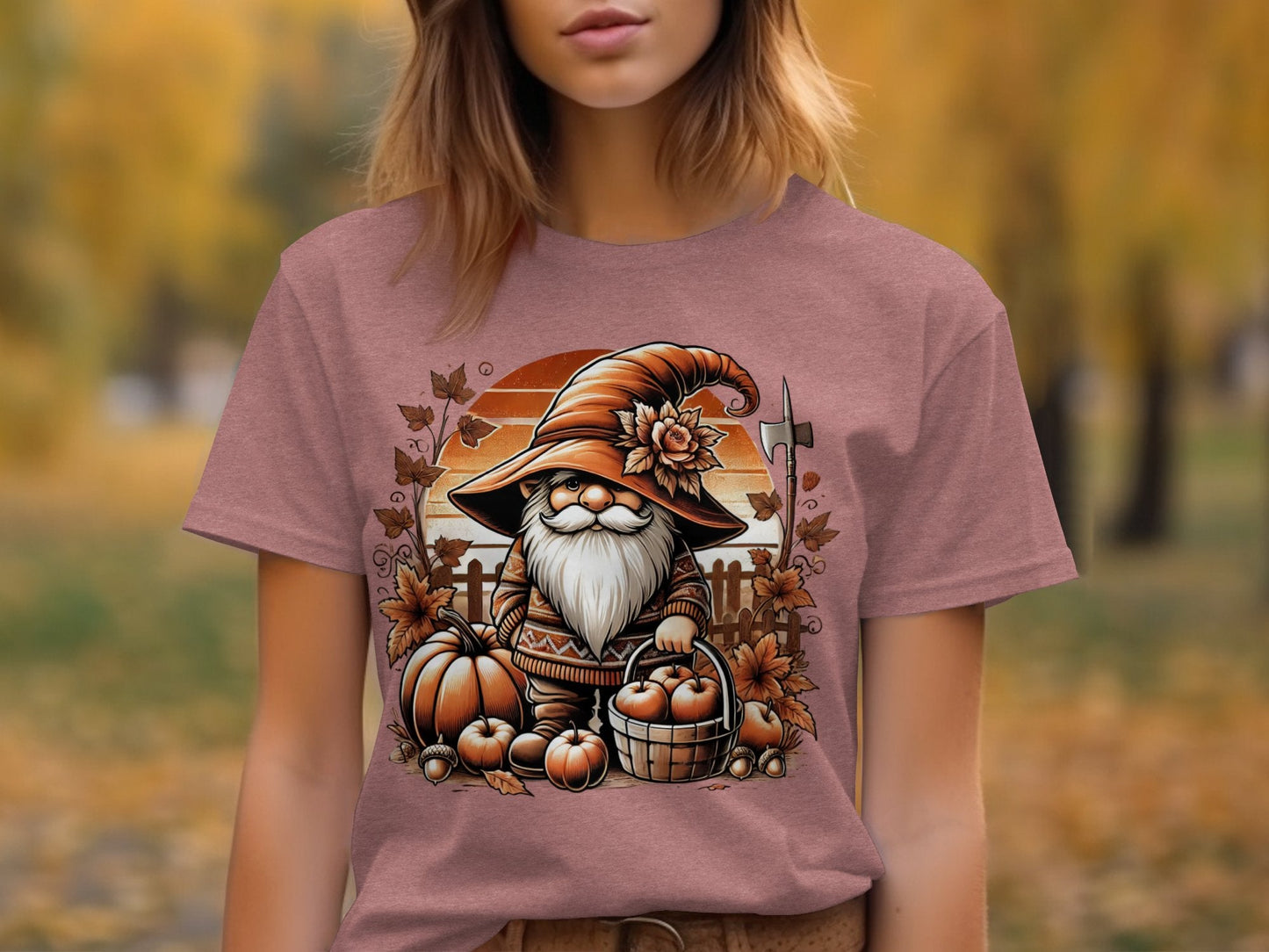 Autumn Gnome Harvesting Apples Graphic Print Hoodies - T-Shirts - Gnome Style