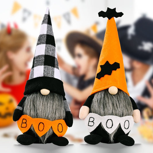 BOO Pointed Hat Faceless Gnome - Plaid - Gnome Style