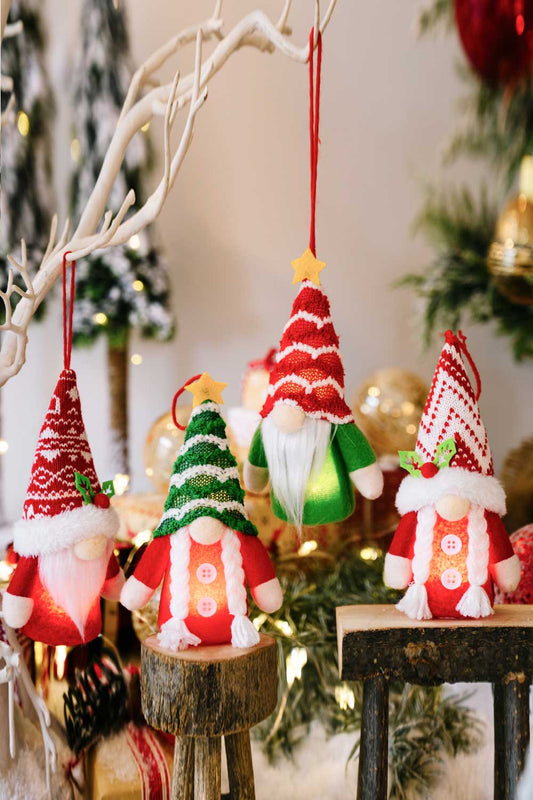 Christmas Light - Up Faceless Gnome Ornament 4 - Pack - Red Stripe/Green Stripe/Red/Green - Gnome Style