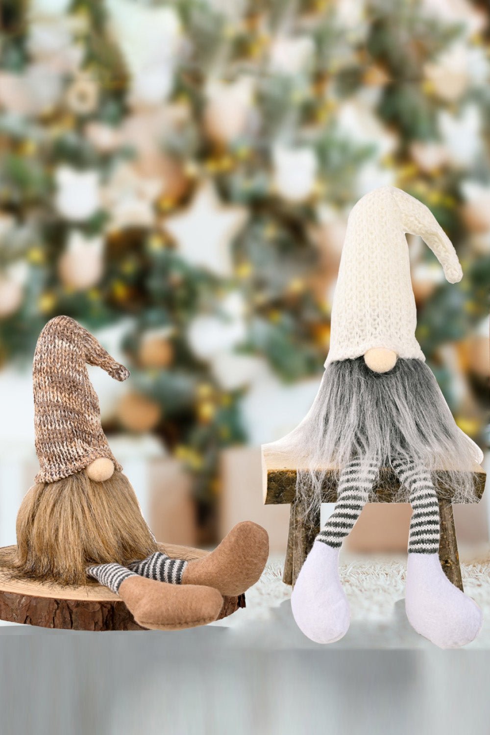 Christmas Striped Faceless Gnomes 2 - Pack - White/Gray - Gnome Style