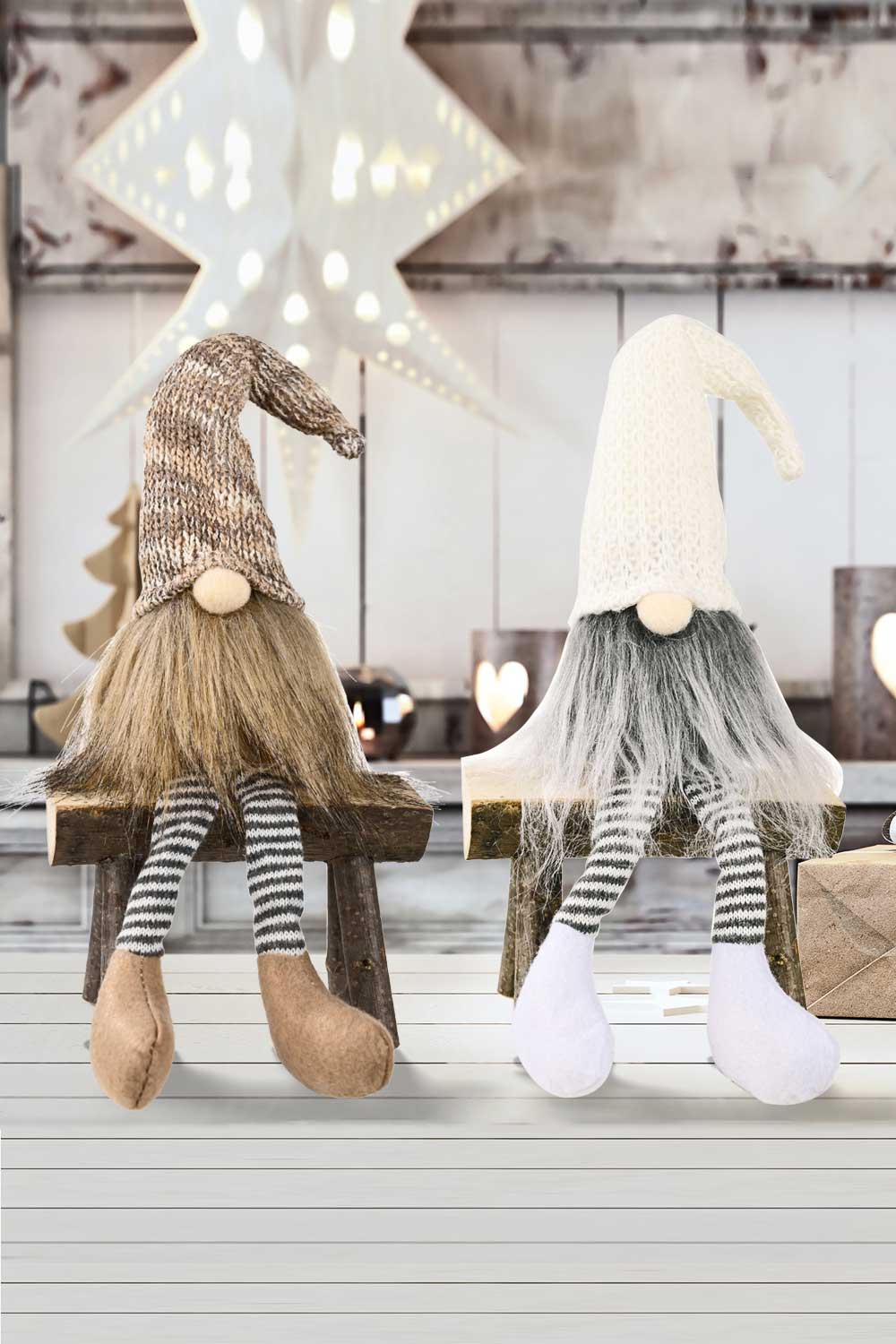 Christmas Striped Faceless Gnomes 2 - Pack - White/Gray - Gnome Style