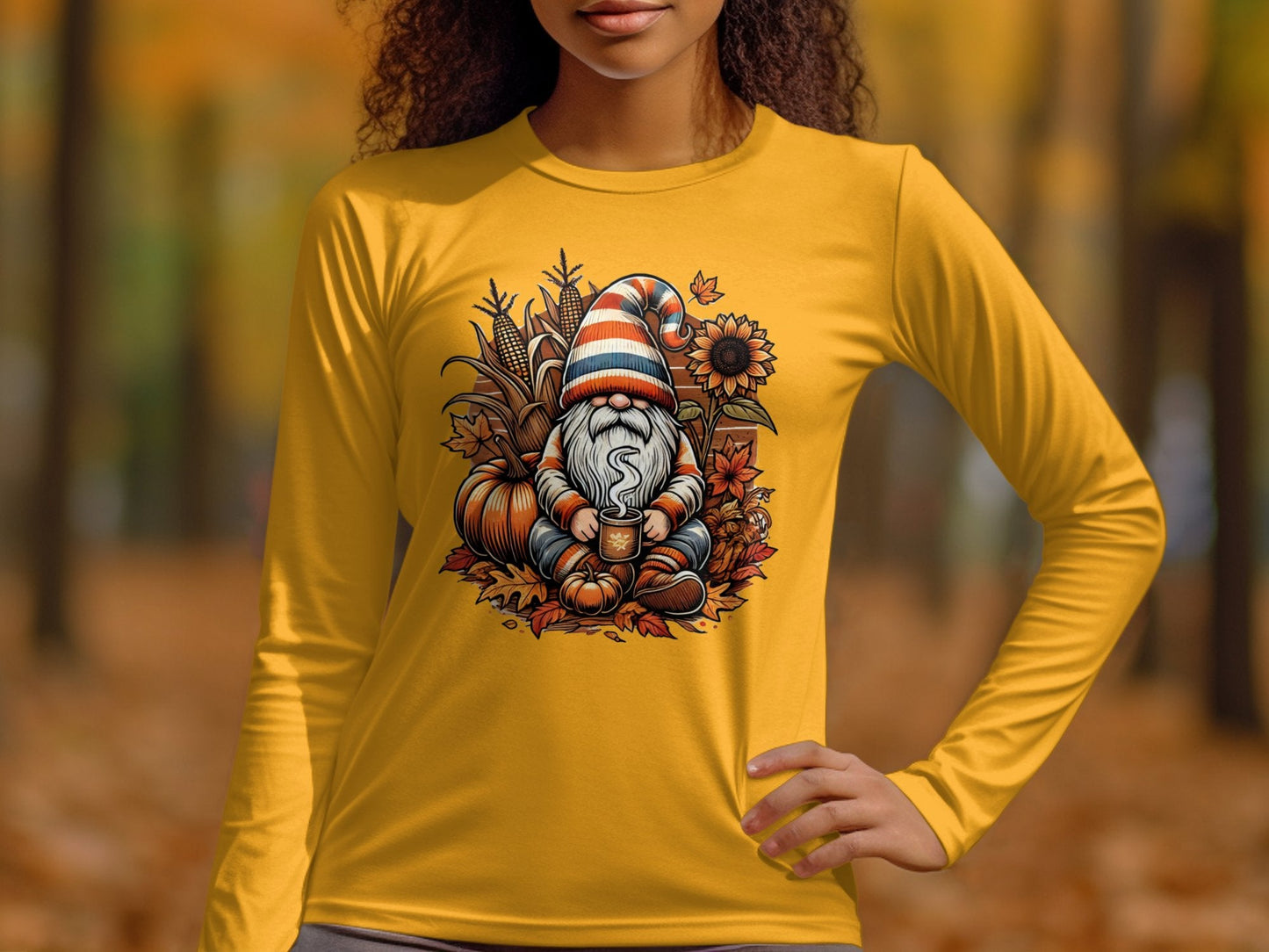 Cozy Autumn Gnome Illustration Long Sleeve T-Shirts - Long Sleeve T-Shirts - Gnome Style