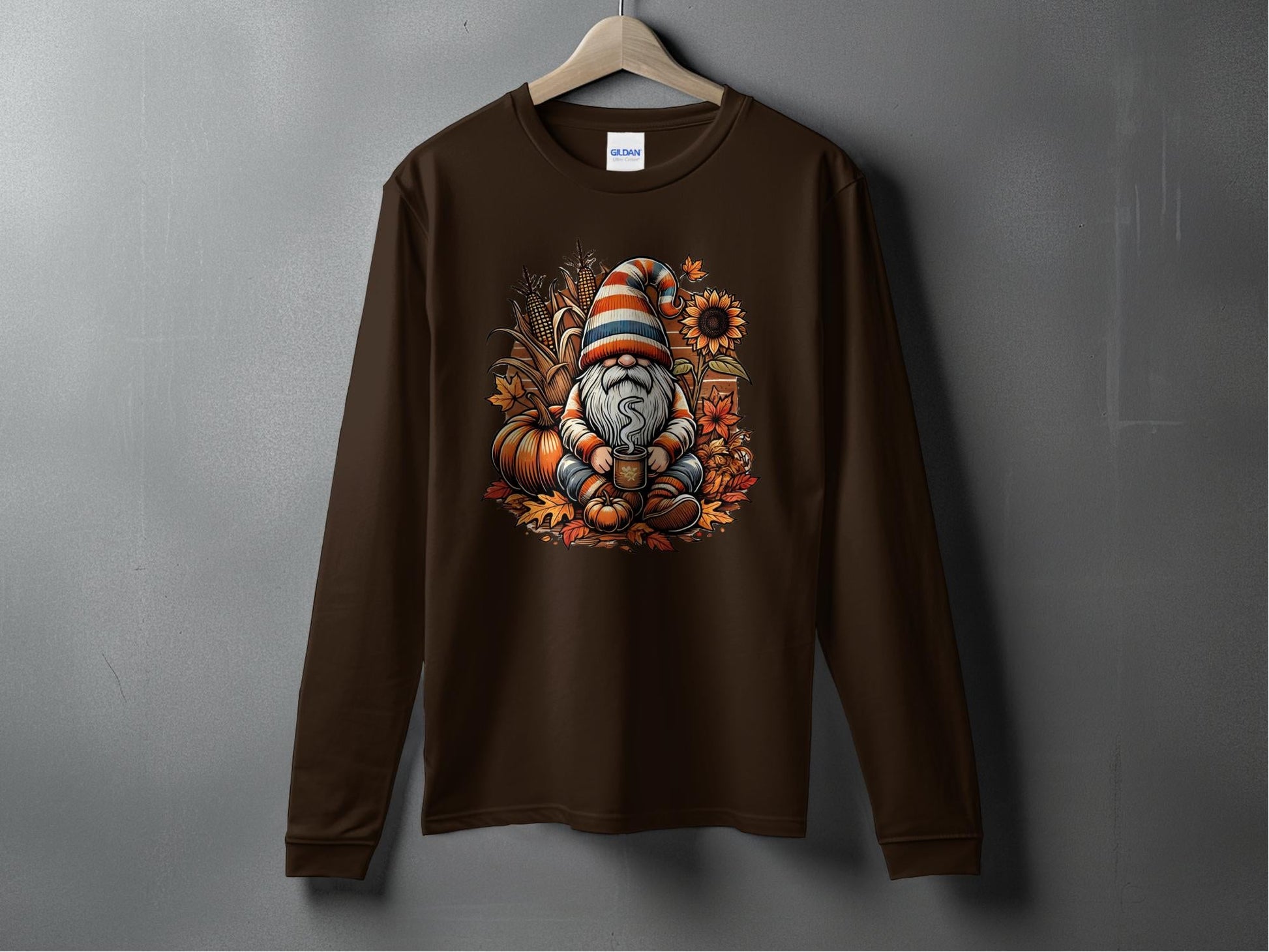 Cozy Autumn Gnome Illustration Long Sleeve T-Shirts - Long Sleeve T-Shirts - Gnome Style