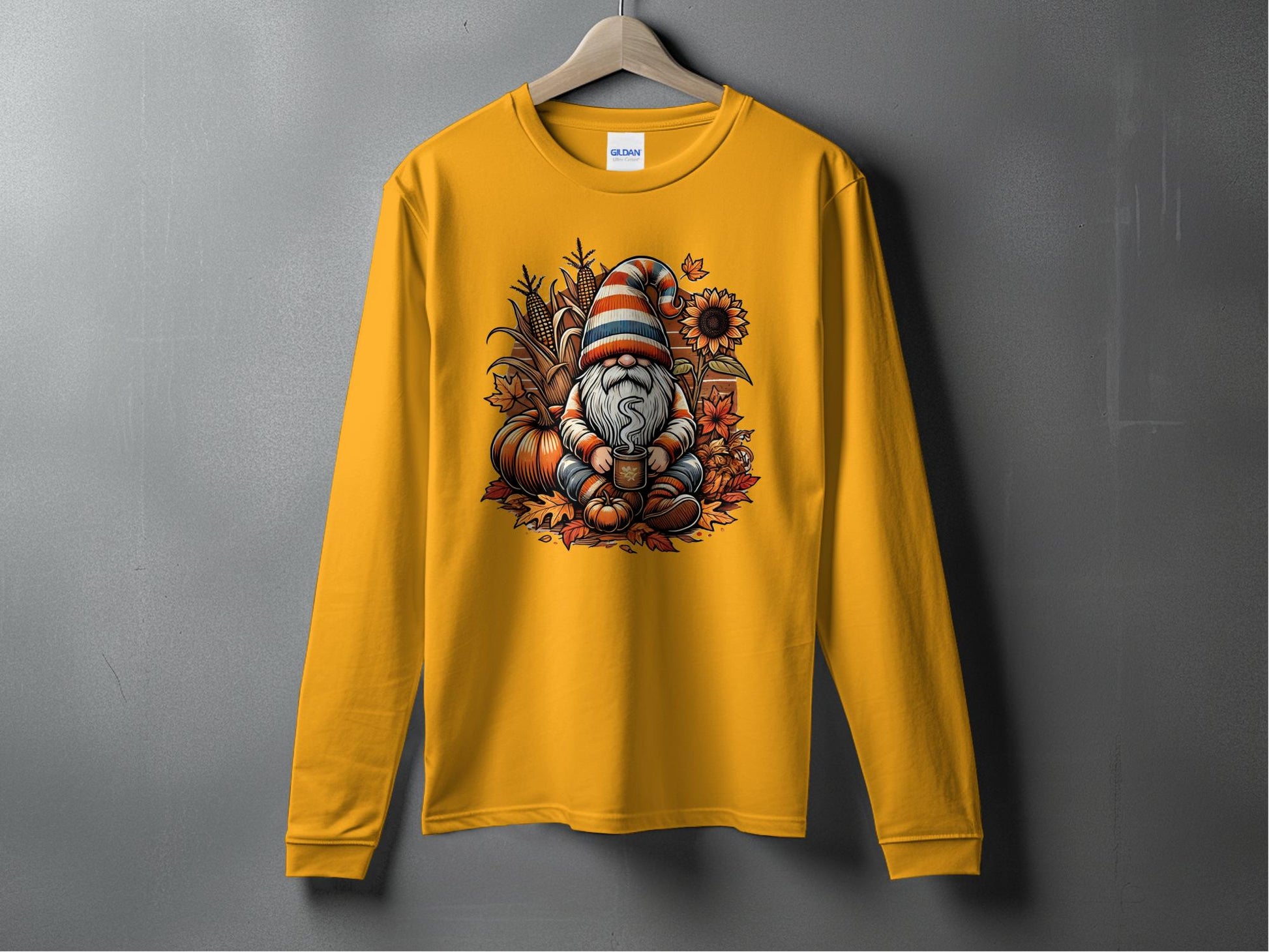 Cozy Autumn Gnome Illustration Long Sleeve T-Shirts - Long Sleeve T-Shirts - Gnome Style