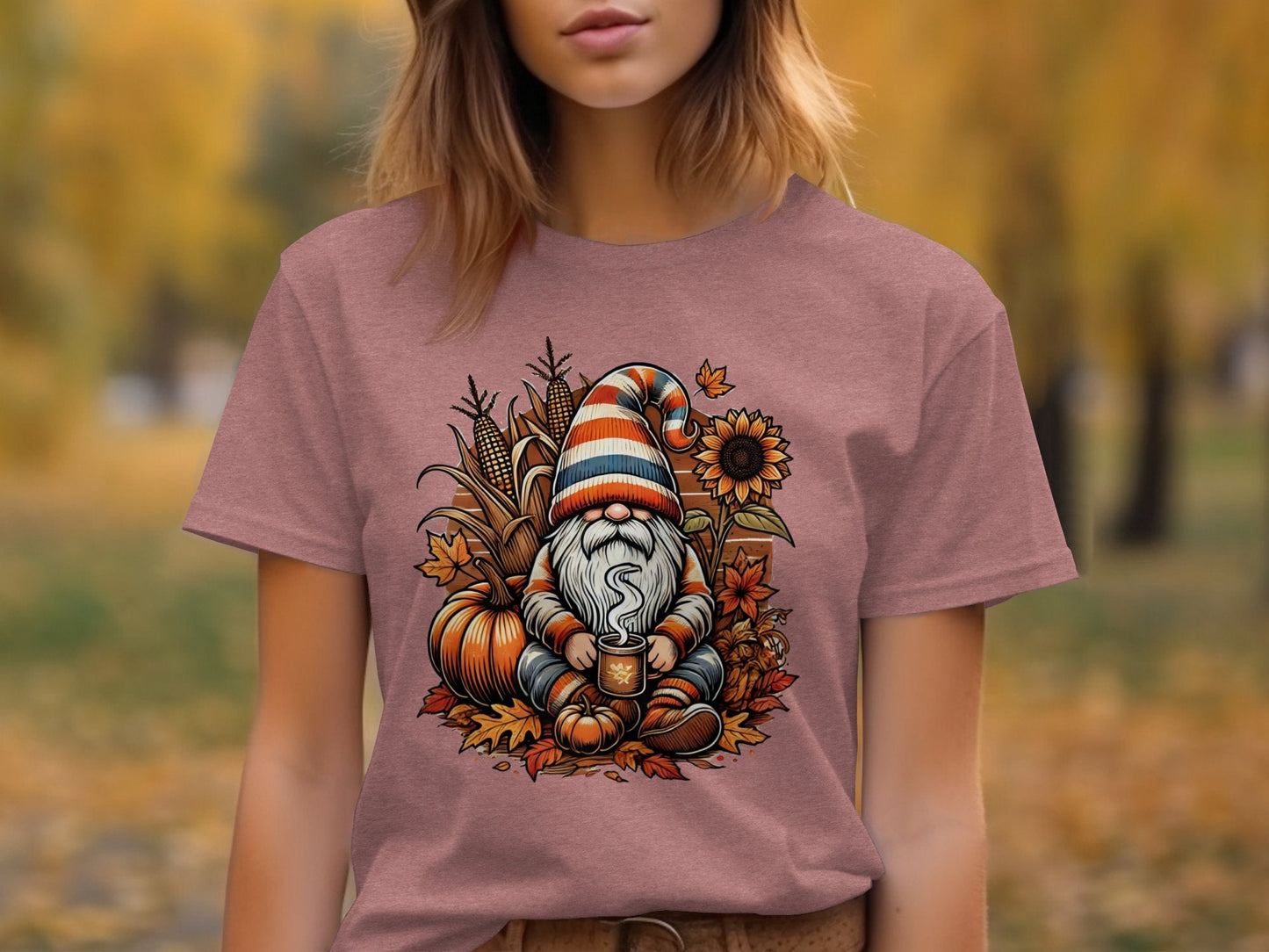 Cozy Autumn Gnome Illustration Long Sleeve T-Shirts - T-Shirts - Gnome Style