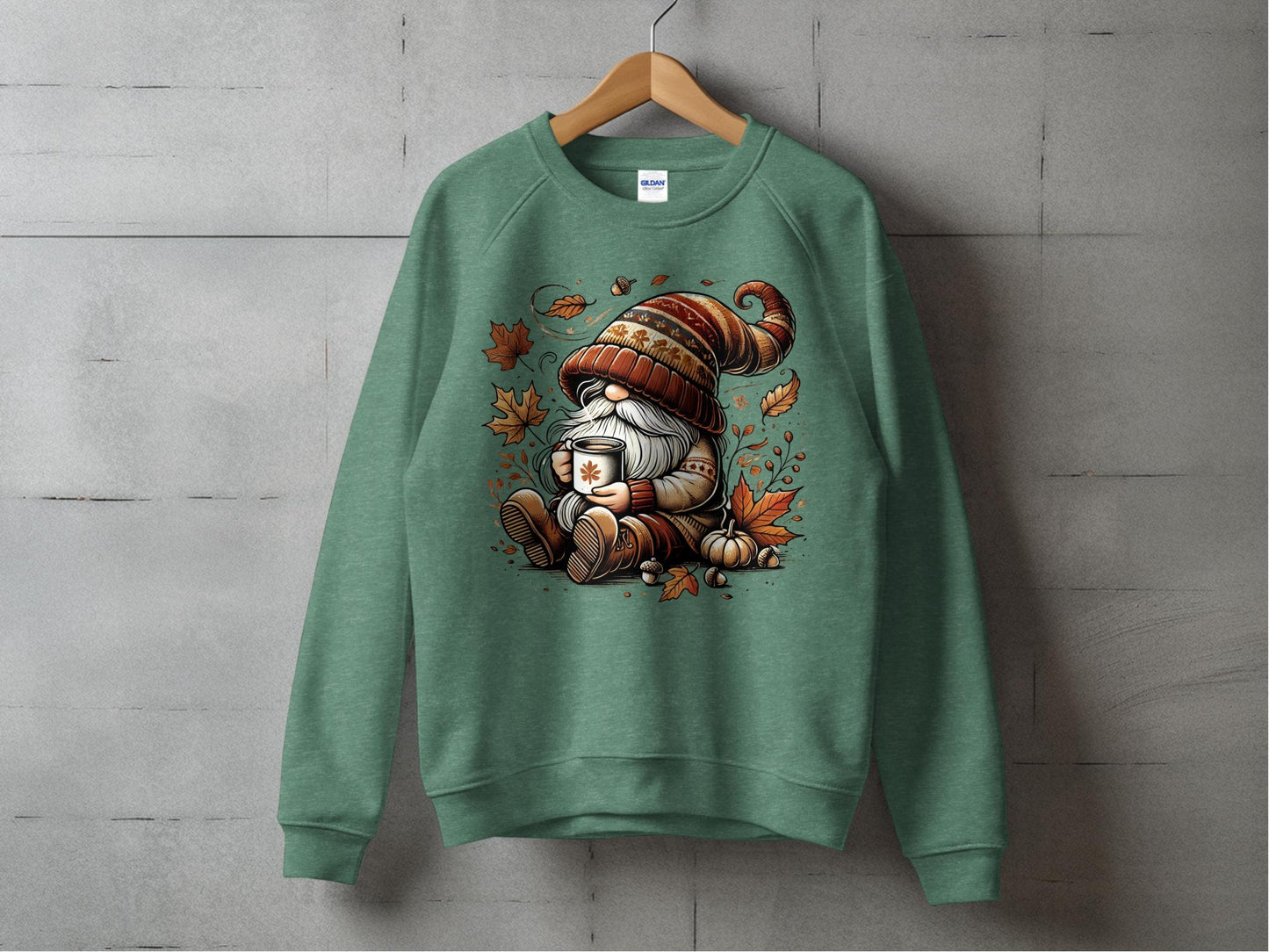 Cozy Fall Gnome Sweatshirt - Heather Sport Dark Green - Gnome Style