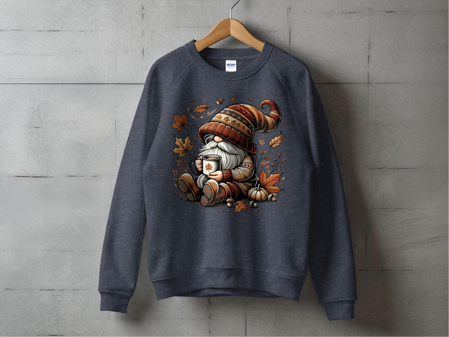 Cozy Fall Gnome Sweatshirt - Heather Sport Dark Navy - Gnome Style