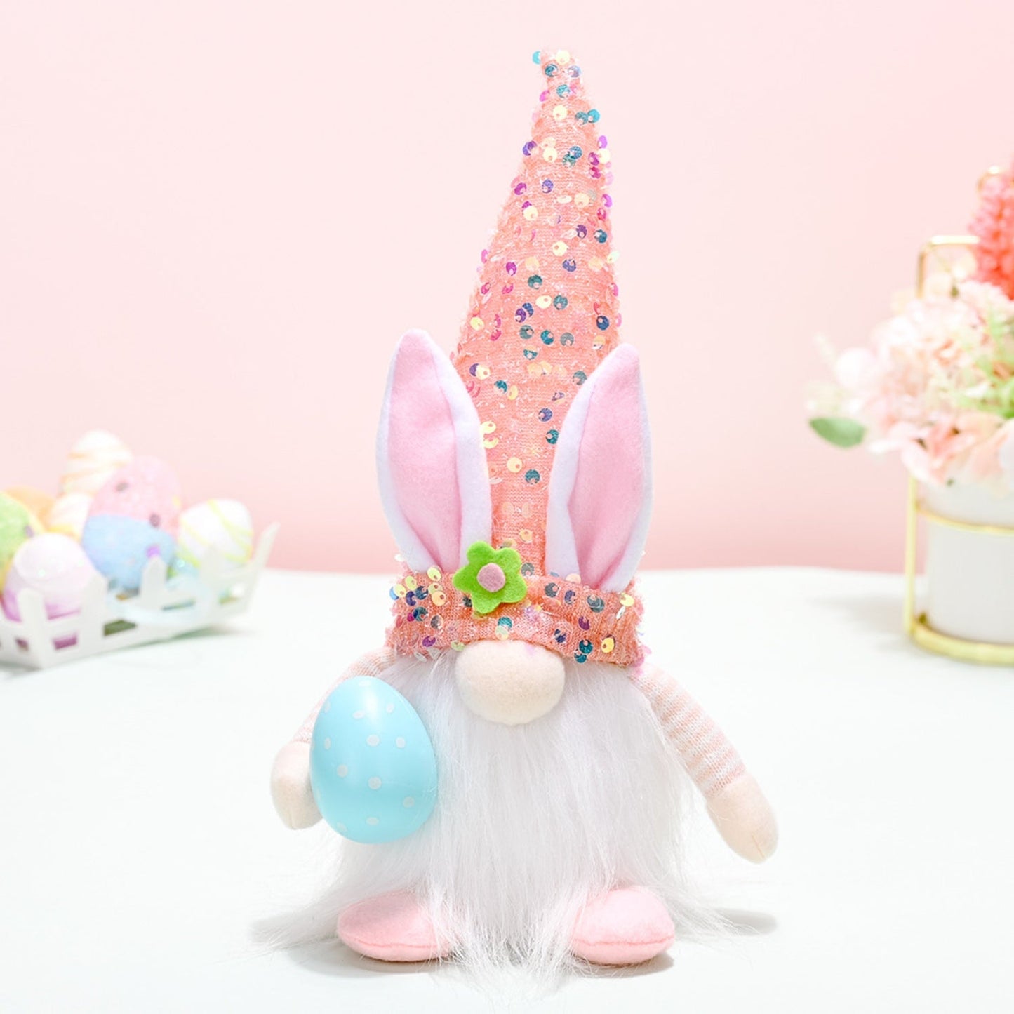 Easter Sequin Pointed Hat Faceless Gnome - Coral - Gnome Style