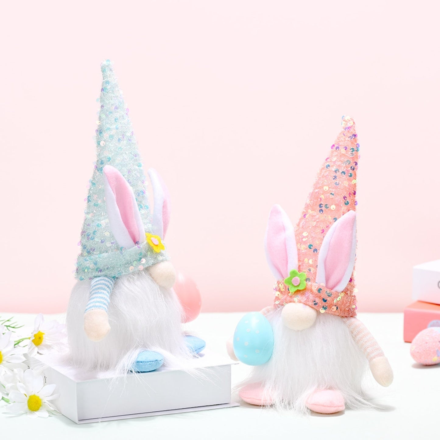 Easter Sequin Pointed Hat Faceless Gnome - Coral - Gnome Style