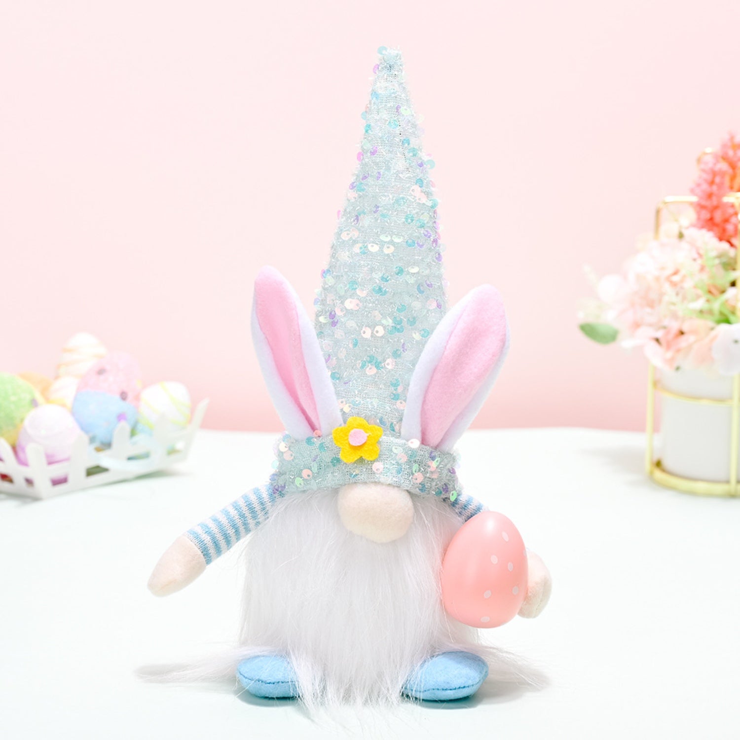 Easter Sequin Pointed Hat Faceless Gnome - Light Blue - Gnome Style