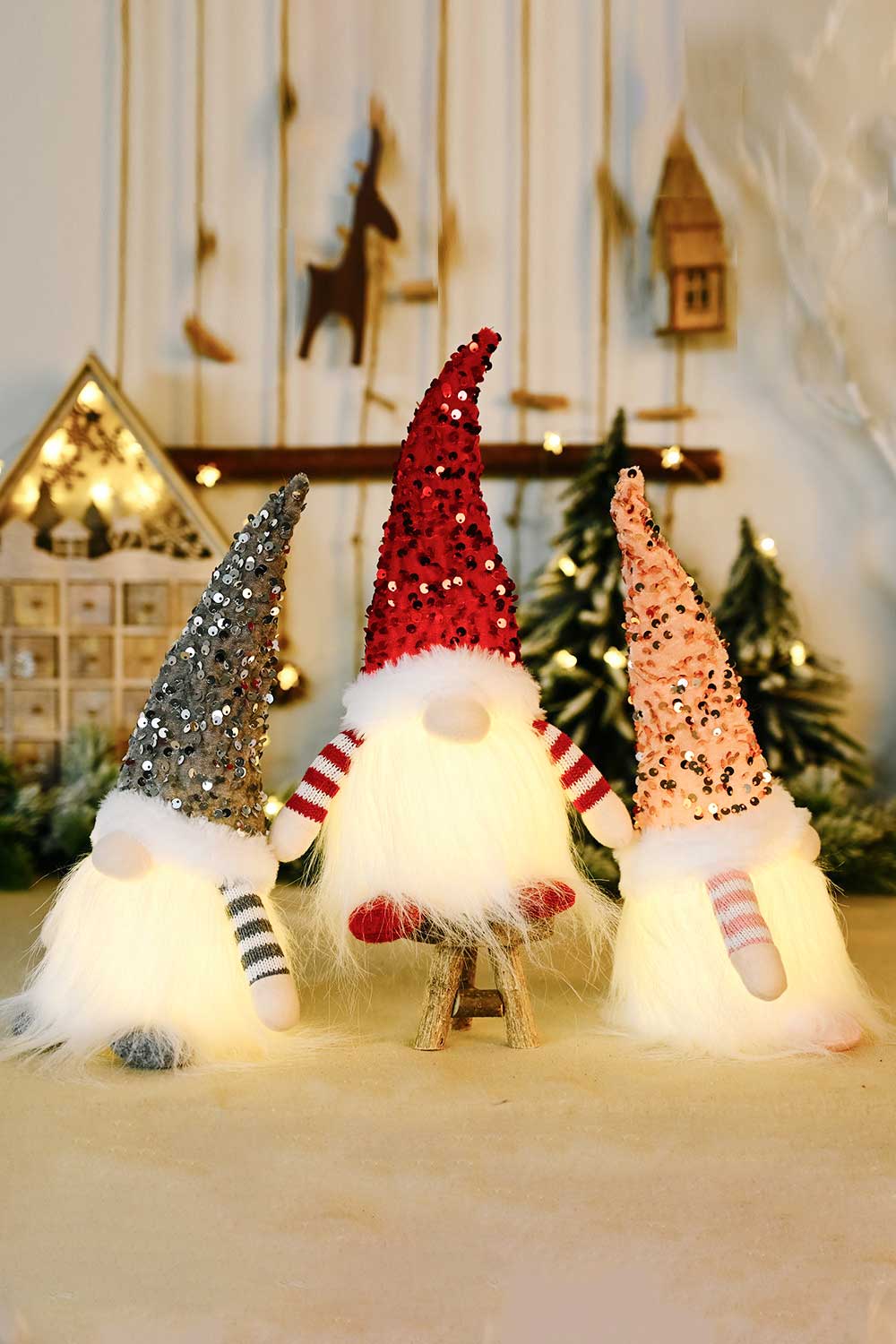 Sequin Light-Up Christmas Gnomes 3-Pack