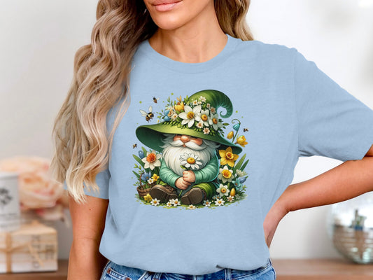 Floral Gnome Spring Garden T-Shirt - S - Gnome Style